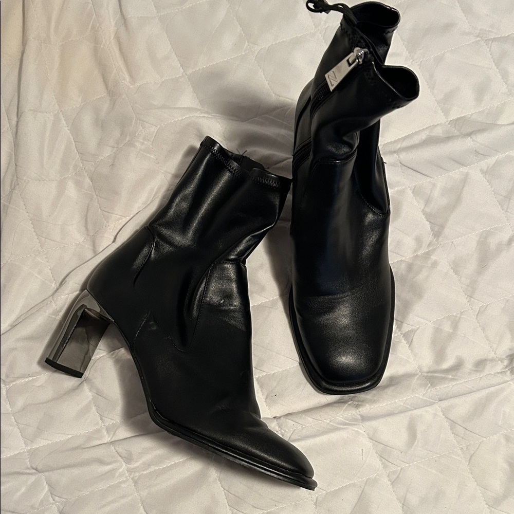 Zara Glossy Black Heeled Boots